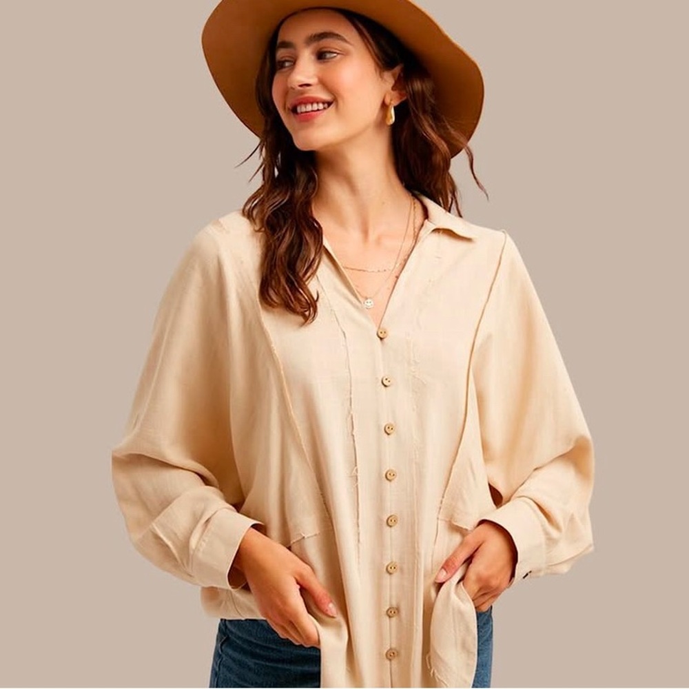 Cream Button-Up Women's Top